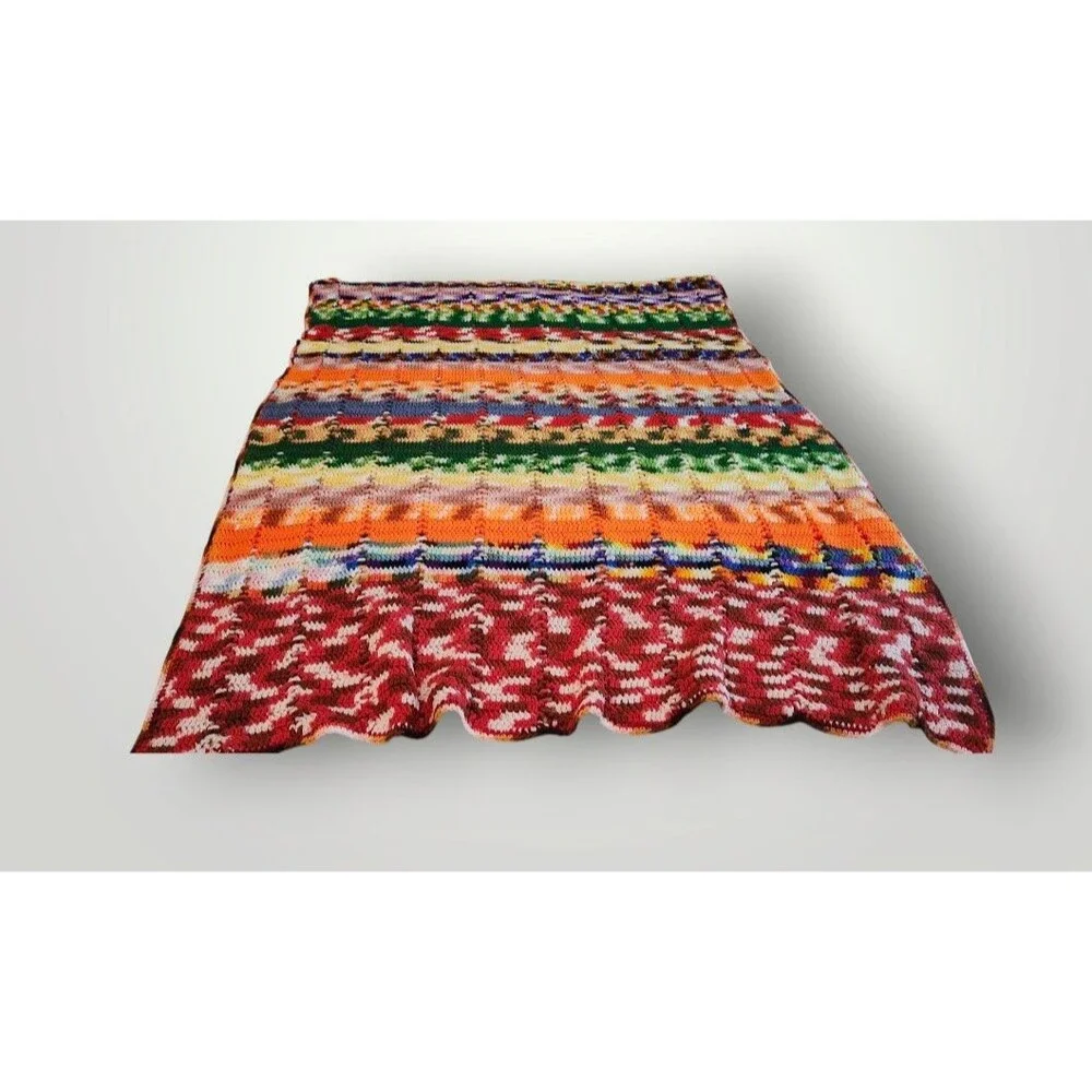 Vintage Crochet Knitted‎ Grannycore Blanket Afghan Retro 67 x 48Colorful